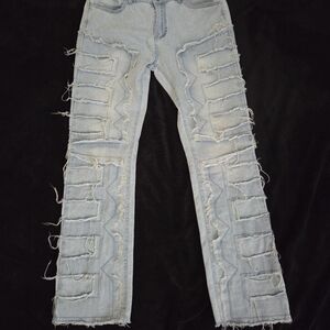 Stacked Distressed Light Wash Jeans